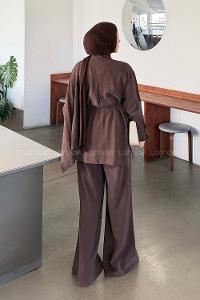 Brown Shirt Collar Long Arm Viscose Fabric Regular Trousers Comfortable Suit