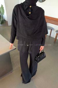 Black Shirt Collar Long Arm Viscose Fabric Regular Trousers Comfortable Suit