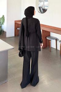 Black Shirt Collar Long Arm Viscose Fabric Regular Trousers Comfortable Suit