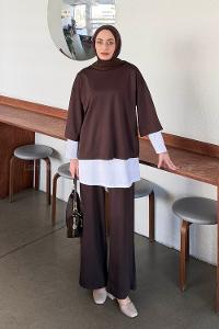 Bitter Brown Crew Neck Long Arm Cotton Regular Trousers Comfortable Suit