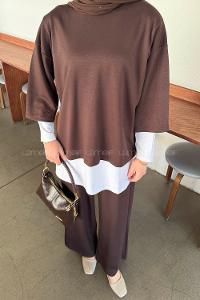 Bitter Brown Crew Neck Long Arm Cotton Regular Trousers Comfortable Suit