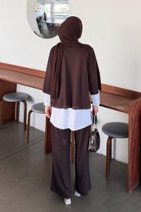 Bitter Brown Crew Neck Long Arm Cotton Regular Trousers Comfortable Suit