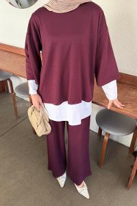 Lamelif Üçlü Tesettür Takım Bordo