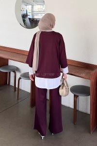 Lamelif Üçlü Tesettür Takım Bordo