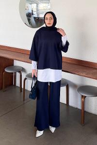 Lamelif Üçlü Tesettür Takım Lacivert