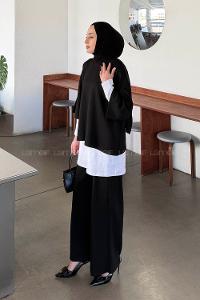 Black Crew Neck Long Arm Cotton Regular Trousers Comfortable Suit