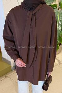 Lamelif Fular Detaylı Gömlek Acı Kahve