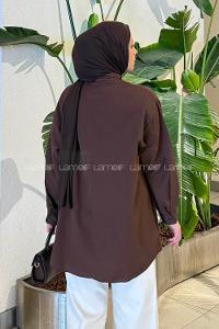 Lamelif Fular Detaylı Gömlek Acı Kahve