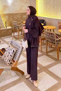 Plum Neckband Long Arm Viscose Fabric Regular Trousers Comfortable Suit