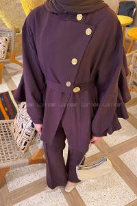 Plum Neckband Long Arm Viscose Fabric Regular Trousers Comfortable Suit