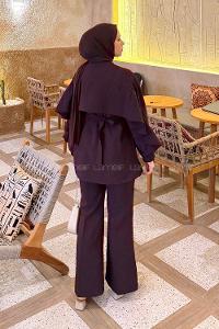 Plum Neckband Long Arm Viscose Fabric Regular Trousers Comfortable Suit