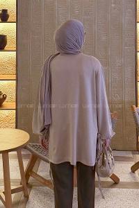 Beige Crew Neck Viscose Fabric Unprinted Tunic