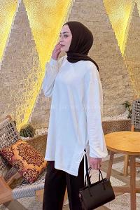 White Crew Neck Viscose Fabric Unprinted Tunic