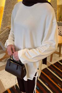 White Crew Neck Viscose Fabric Unprinted Tunic