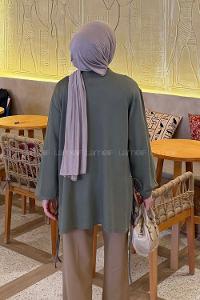 Khaki Crew Neck Viscose Fabric Unprinted Tunic