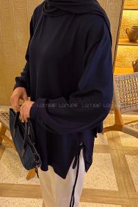 Navy Blue Crew Neck Viscose Fabric Unprinted Tunic