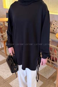 Black Crew Neck Viscose Fabric Unprinted Tunic