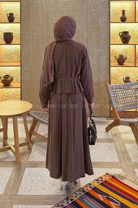 Lamelif Ceket Düğme Detaylı Etekli Takım Kahve