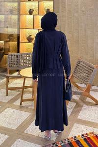 Lamelif Ceket Düğme Detaylı Etekli Takım Lacivert