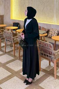 Lamelif Ceket Düğme Detaylı Etekli Takım Siyah