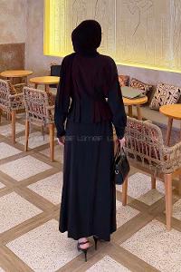 Lamelif Ceket Düğme Detaylı Etekli Takım Siyah