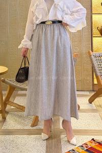 Light Grey Linen Unprinted Flared Skirt Skirt