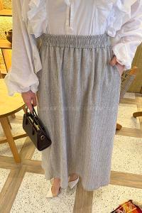Light Grey Linen Unprinted Flared Skirt Skirt