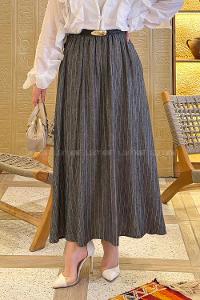 Lamelif Çizgili Tesettür Etek Antrasit