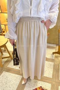 Lamelif Çizgili Tesettür Etek Krem