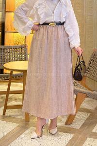 Salmon Linen Unprinted Flared Skirt Skirt