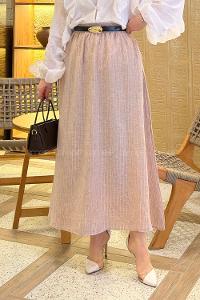 Salmon Linen Unprinted Flared Skirt Skirt