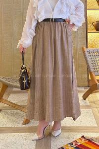 Lamelif Çizgili Tesettür Etek Vizonrengi