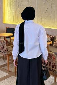 Lamelif Dantel Dikişli Gömlek Beyaz