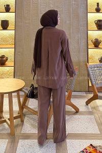 Soft Brown Shirt Collar Long Arm Without Accessories Combed Fabric Regular Trousers Material Suit