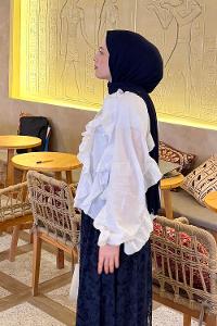 Lamelif Fırfır Detaylı Gömlek Beyaz