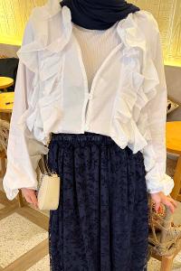 Lamelif Fırfır Detaylı Gömlek Beyaz