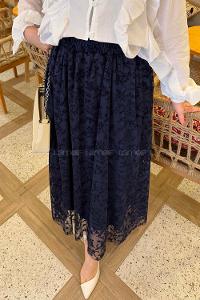 Lamelif Floklu Etek Lacivert