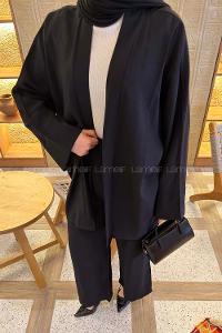 Black Normal Neck Long Arm Without Accessories Combed Fabric Regular Trousers Linen Straight Skirt Suit