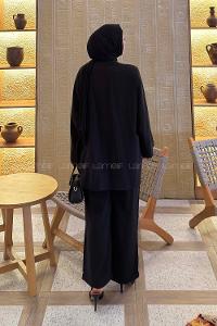 Black Normal Neck Long Arm Without Accessories Combed Fabric Regular Trousers Linen Straight Skirt Suit
