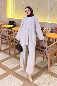 Stone Normal Neck Long Arm Without Accessories Combed Fabric Regular Trousers Linen Straight Skirt Suit