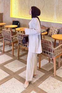 Stone Normal Neck Long Arm Without Accessories Combed Fabric Regular Trousers Linen Straight Skirt Suit