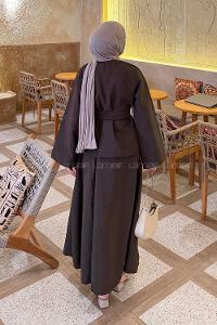 Lamelif Gold Düğmeli Etekli Takım Koyu Kahverengi