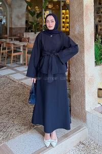 Lamelif Gold Düğmeli Etekli Takım Lacivert