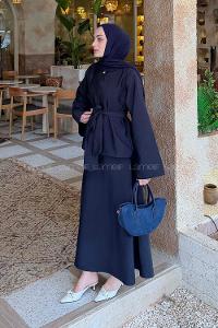 Lamelif Gold Düğmeli Etekli Takım Lacivert