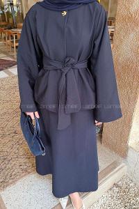 Lamelif Gold Düğmeli Etekli Takım Lacivert