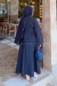 Lamelif Gold Düğmeli Etekli Takım Lacivert