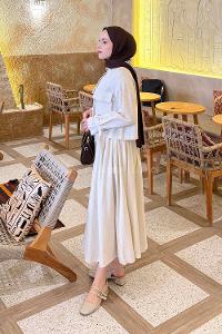 Stone Mandarin Collar Long Arm Linen Straight Skirt Suit