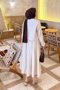 Stone Mandarin Collar Long Arm Linen Straight Skirt Suit