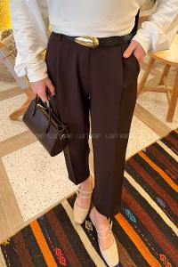 Lamelif Kemer Detaylı Havuç Pantolon Acı Kahve