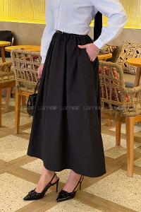 Lamelif Kemerli Poplin Etek Siyah